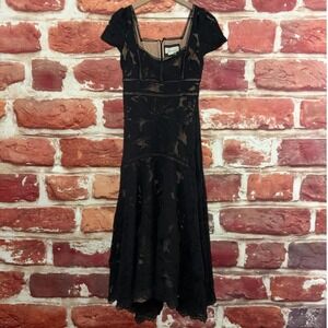 Anthropologie Slim Lace Maxi Dress Women's 4 Black Floral Cocktail Evening